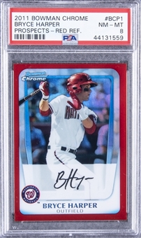 2011 Bowman Chrome Prospects (Red Refractors) #BCP1 Bryce Harper Signed Rookie Card (#3/5) – PSA NM-MT 8